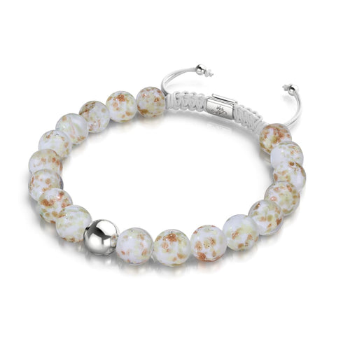 Ivoire | Argent | Bracelet macramé verre luciole